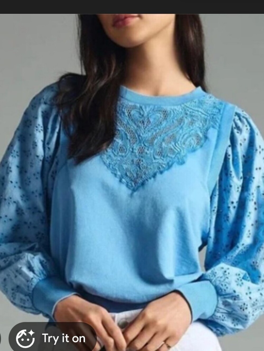 Pilcro Blue Lace-Detail Puff Sleeve Women's Top